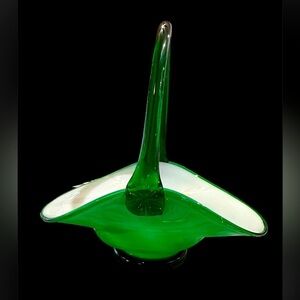Murano glass basket emerald green